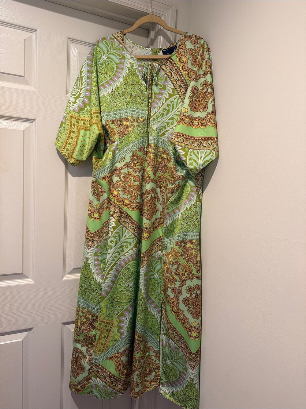 ASOS Lime Green White Gold Paisley Maxi Caftan Dress Vibrant TradWife MobWife 16
